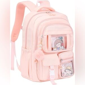 Kawaii Pink Kids Backpack in Pink with Multi Pockets, and BagCharm 
NWT